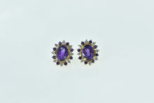 Load image into Gallery viewer, 14K Oval Amethyst Diamond Halo Oval Stud Earrings Yellow Gold