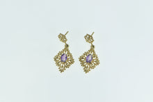 Load image into Gallery viewer, 14K Amethyst Ornate Etruscan Revival Dangle Earrings Yellow Gold