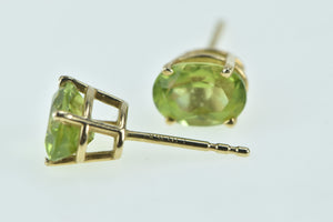 14K Oval Peridot Solitaire Vintage Classic Stud Earrings Yellow Gold
