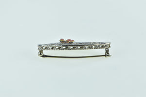 14K Art Deco Flower Enamel Vintage Filigree Pin/Brooch White Gold