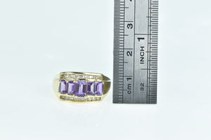14K Emerald Cut Amethyst Vintage Diamond Band Ring Yellow Gold