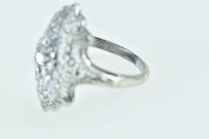 14K Art Deco Filigree Ornate Diamond Statement Ring White Gold