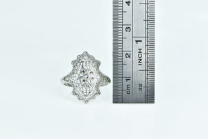 14K Art Deco Filigree Ornate Diamond Statement Ring White Gold