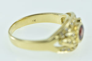 18K Spessartine Garnet Diamond Ornate Statement Ring Yellow Gold