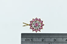 Load image into Gallery viewer, 14K Ruby Diamond Flower Vintage Cluster Pendant Yellow Gold