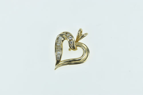 14K Vintage Curvy Heart Diamond Love Symbol Pendant Yellow Gold