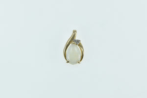 14K Pear Opal Diamond Accent Vintage Pendant Yellow Gold