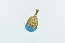 Load image into Gallery viewer, 18K Turquoise Pharaoh Ancient Egyptian Motif Charm/Pendant Yellow Gold