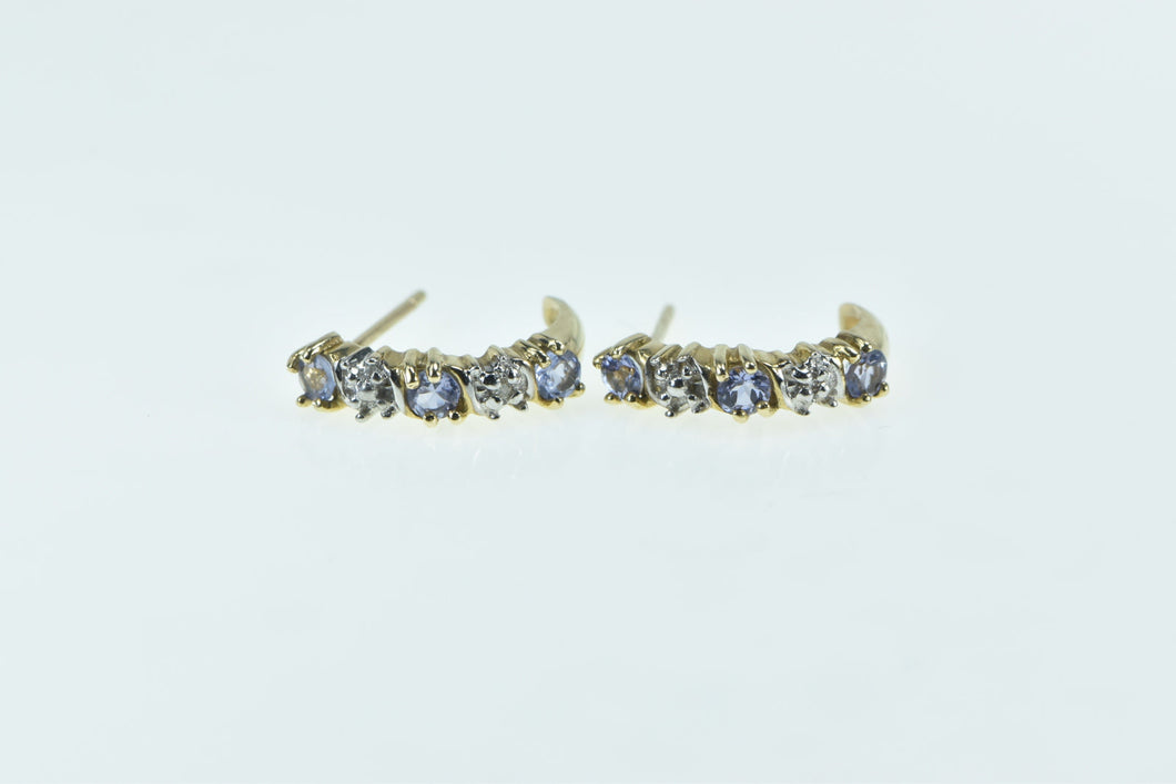 10K Tanzanite Diamond Vintage Semi Hoop Earrings Yellow Gold
