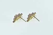 Load image into Gallery viewer, 10K Pink Topaz Diamond Squared Statement Stud Earrings Yellow Gold