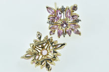 Load image into Gallery viewer, 10K Pink Topaz Diamond Squared Statement Stud Earrings Yellow Gold