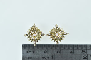 10K Pink Topaz Diamond Squared Statement Stud Earrings Yellow Gold