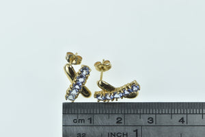 10K Tanzanite X Criss Cross Vintage Statement Earrings Yellow Gold