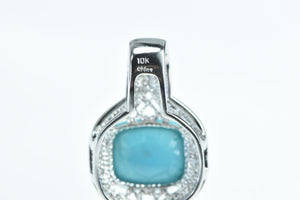 10K Turquoise Ornate Diamond Halo Arabesque Pendant White Gold
