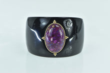 Load image into Gallery viewer, 14K Oval Pyritic Sugilite Black Resin Cuff Bracelet 7" Yellow Gold