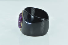 Load image into Gallery viewer, 14K Oval Pyritic Sugilite Black Resin Cuff Bracelet 7" Yellow Gold