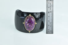 Load image into Gallery viewer, 14K Oval Pyritic Sugilite Black Resin Cuff Bracelet 7" Yellow Gold