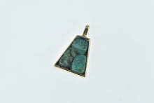 Load image into Gallery viewer, 14K Raw Turquoise Inlay Squared Statement Pendant Yellow Gold