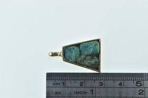 14K Raw Turquoise Inlay Squared Statement Pendant Yellow Gold