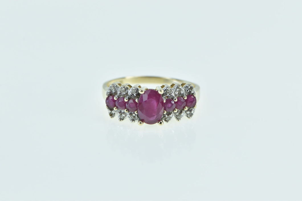 10K Oval Ruby Diamond Vintage Classic Ring Yellow Gold
