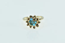 Load image into Gallery viewer, 14K Flower Turquoise Ornate Blossom Ring Yellow Gold
