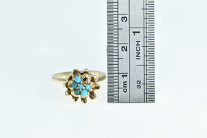 14K Flower Turquoise Ornate Blossom Ring Yellow Gold