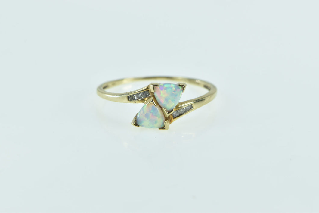 10K Trillion Syn. Opal Diamond Accent Bypass Ring Yellow Gold