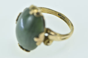 Gold Filled 1960's Nephrite Emerald Ornate Cabochon Ring