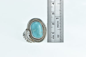 Sterling Silver Ornate Turquoise Southwestern Leaf Feather Ring