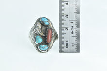 Load image into Gallery viewer, Sterling Silver Southwestern Turquoise Coral Feather Cluster Ring