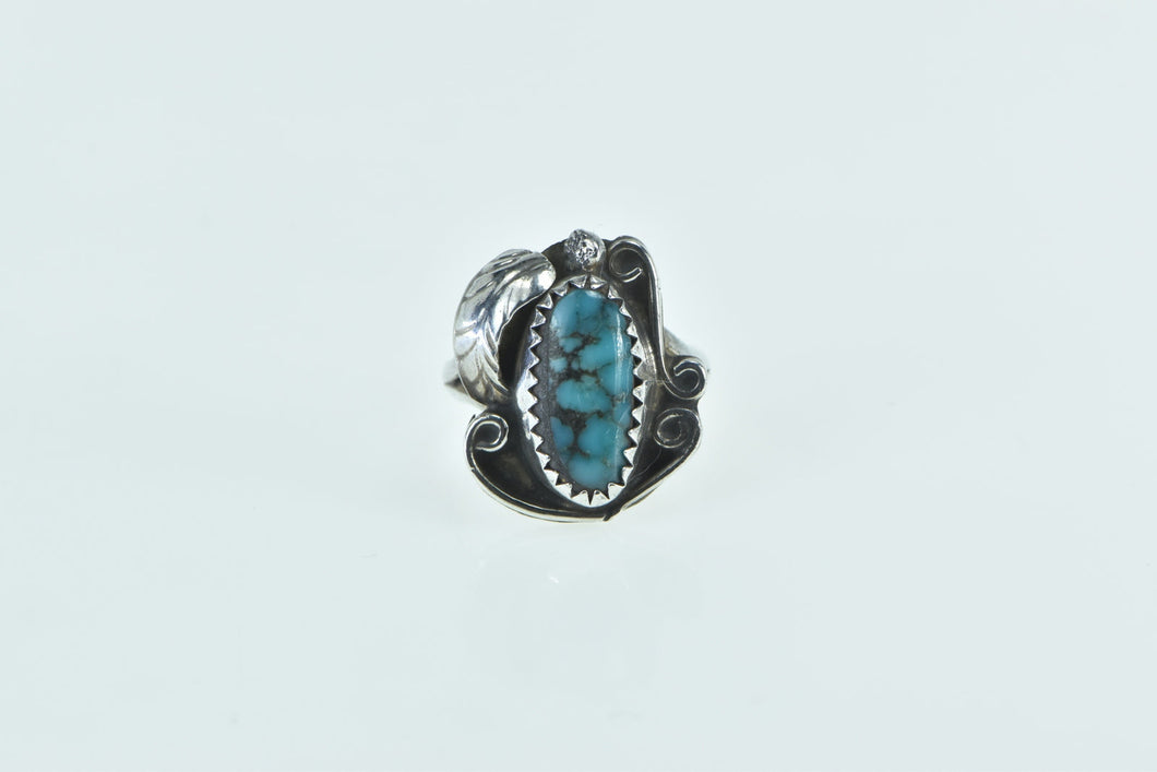 Sterling Silver Southwestern Turquoise Ornate Feather Childs Ring