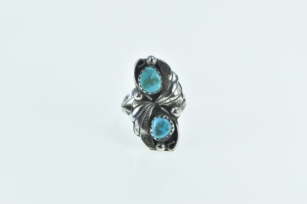 Sterling Silver Turquoise Vintage Feather Leaf Southwestern Ring
