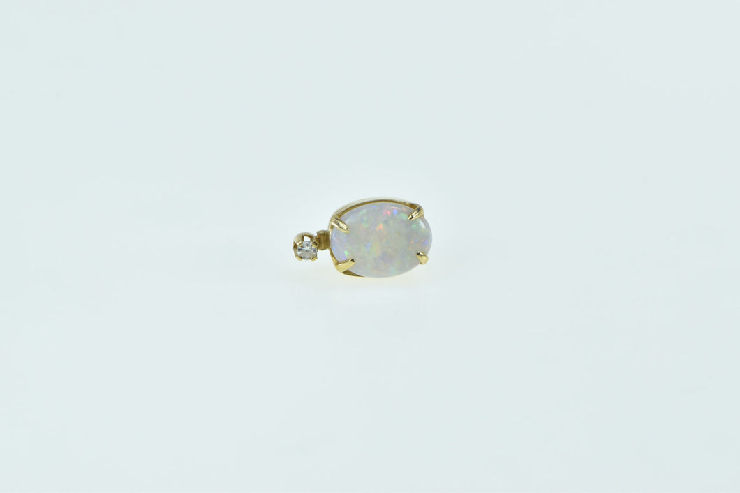 14K Oval Natural Opal Diamond Accent Stingle Earring Yellow Gold