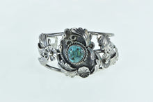 Load image into Gallery viewer, Sterling Silver Ornate Turquoise Southwestern Feather Cuff Bracelet 6.75"