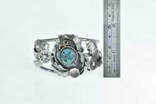 Load image into Gallery viewer, Sterling Silver Ornate Turquoise Southwestern Feather Cuff Bracelet 6.75"