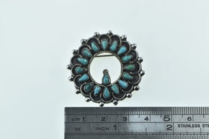 Sterling Silver Ornate Turquoise Scalloped Southwestern Pin/Brooch