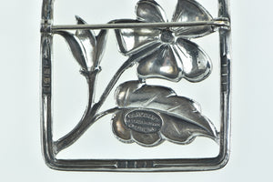 Sterling Silver Danecraft Vintage Square Framed Flower Pin/Brooch