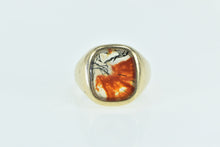 Load image into Gallery viewer, 10K Moss Agate Inlay Men&#39;s Vintage Statement Ring Yellow Gold
