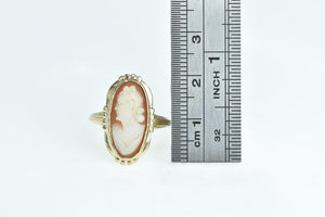 10K Carved Shell Cameo Statement Ring Yellow Gold