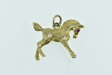 Load image into Gallery viewer, 9K 3D Pony Syn. Ruby Eyed Horse Animal Charm/Pendant Yellow Gold