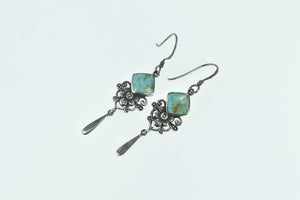 Sterling Silver Southwestern Turquoise Ornate Dangle Earrings