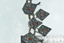 Load image into Gallery viewer, Sterling Silver Southwestern Turquoise Coral Squash Blossom Necklace 28&quot;