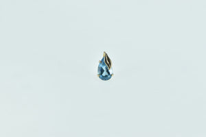 10K Pear Blue Topaz Single Stud Leaf Accent Earring Yellow Gold