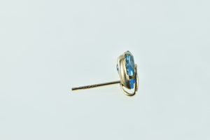 10K Pear Blue Topaz Single Stud Leaf Accent Earring Yellow Gold