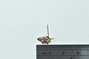 10K Oval Ruby Diamond Accent Single Stud Earring Yellow Gold