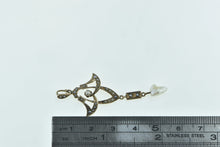 Load image into Gallery viewer, 10K Ornate Victorian Seed Pearl Drop Floral Pendant Yellow Gold