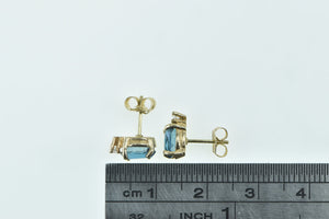 14K Oval Blue Topaz Diamond Classic Stud Earrings Yellow Gold