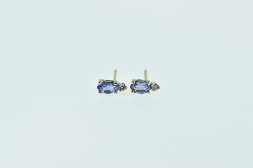 14K Oval Tanzanite Diamond Accent Stud Earrings Yellow Gold