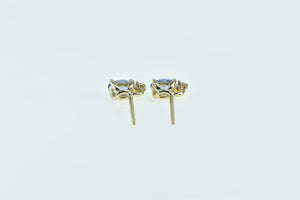 14K Oval Tanzanite Diamond Accent Stud Earrings Yellow Gold