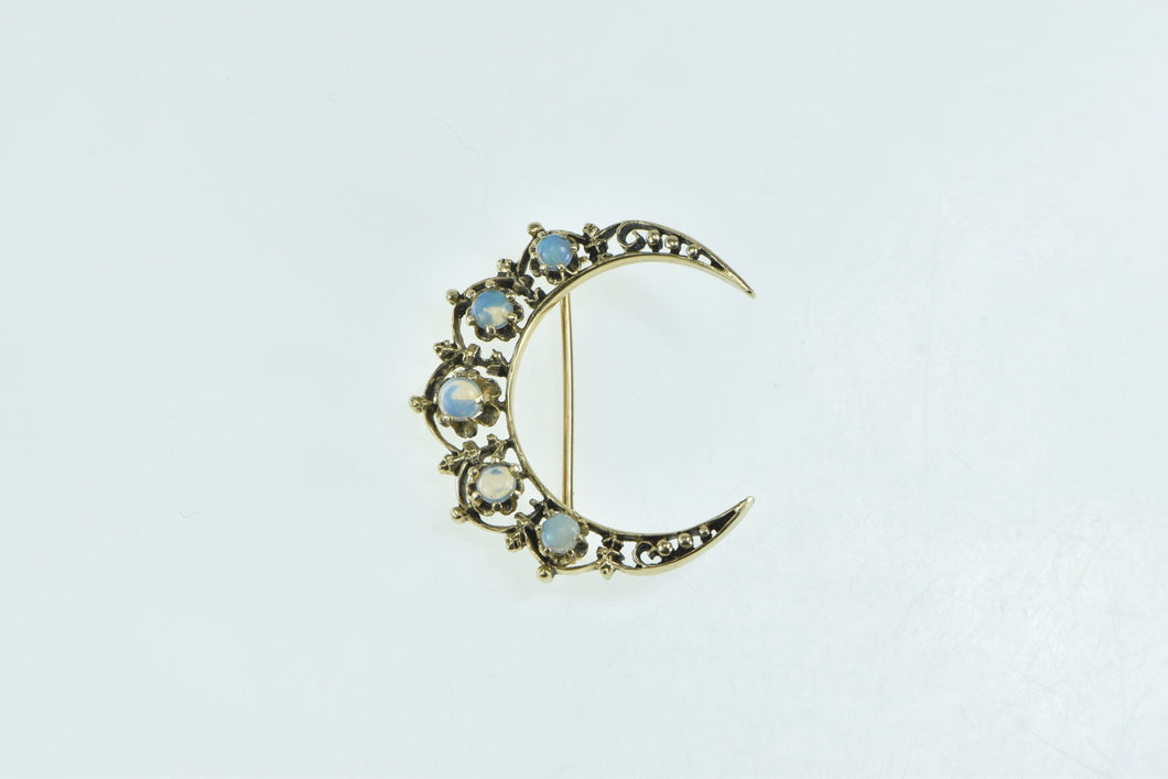14K Victorian Opal Crescent Moon Vintage Pin/Brooch Yellow Gold